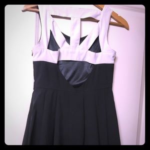 Black and white cross back A-line dress